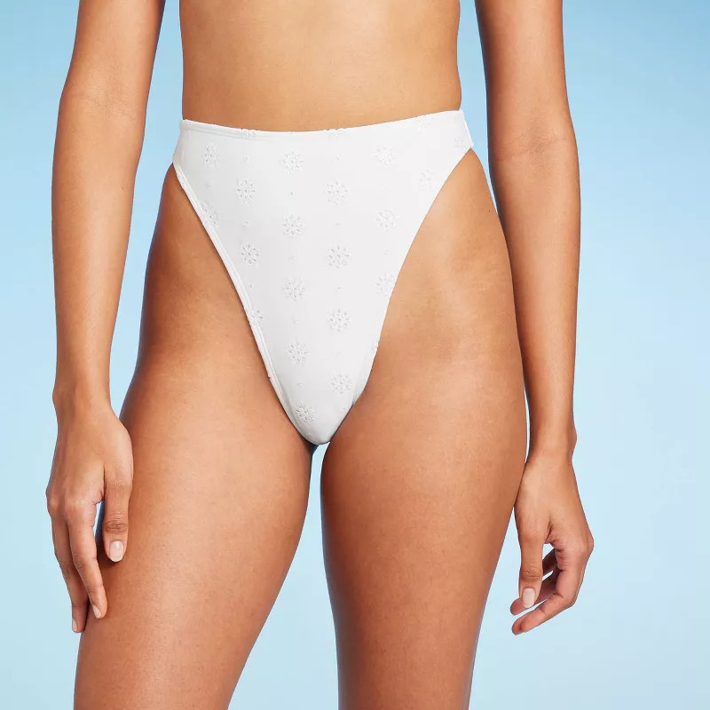 Women's Eyelette High Waist Ultra High Leg Extra Cheeky Bikini Bottom - Wild Fable™ White | Target
