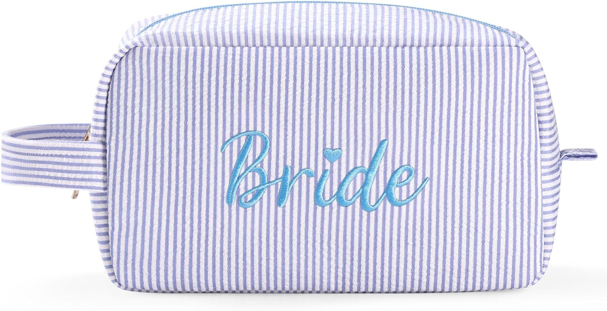 Etercycle Bride Makeup Bag, Blue Striped Cosmetic Bag Embroidery Bridal Shower Gifts, Large Trave... | Amazon (US)