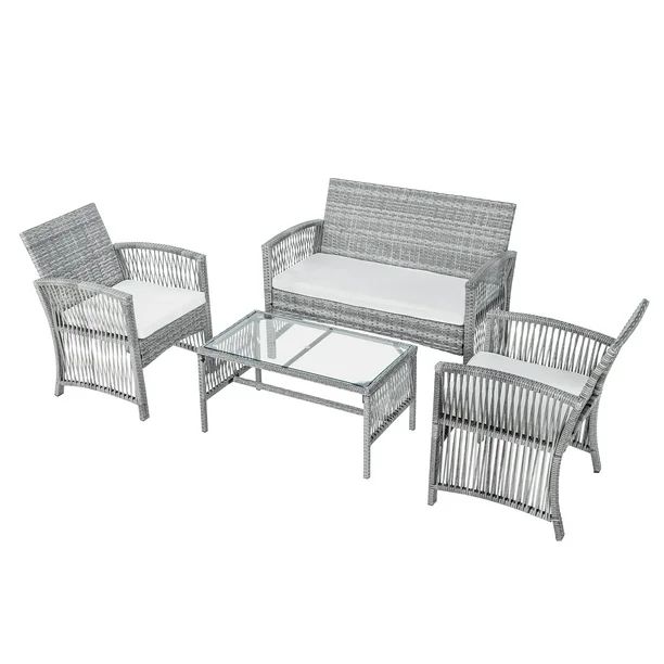 Rattan Patio Furniture Sets Clearance, 4 Piece Outdoor Conversation Sets, Wicker Bar Set with 2 A... | Walmart (US)