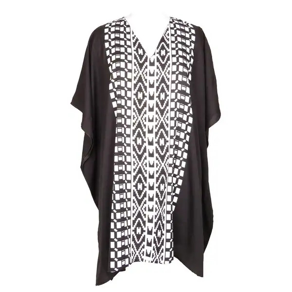 Black Tunic Top Geometric Kaftan Plus Size Caftan Maxi Coverup Summer Short Beach Dresses Women | Bed Bath & Beyond