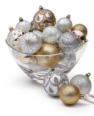 Holiday Lane Shine Bright Set of 27 Gift Box Gold-Tone, White & Silver-Tone Shatterproof Ball Orn... | Macys (US)