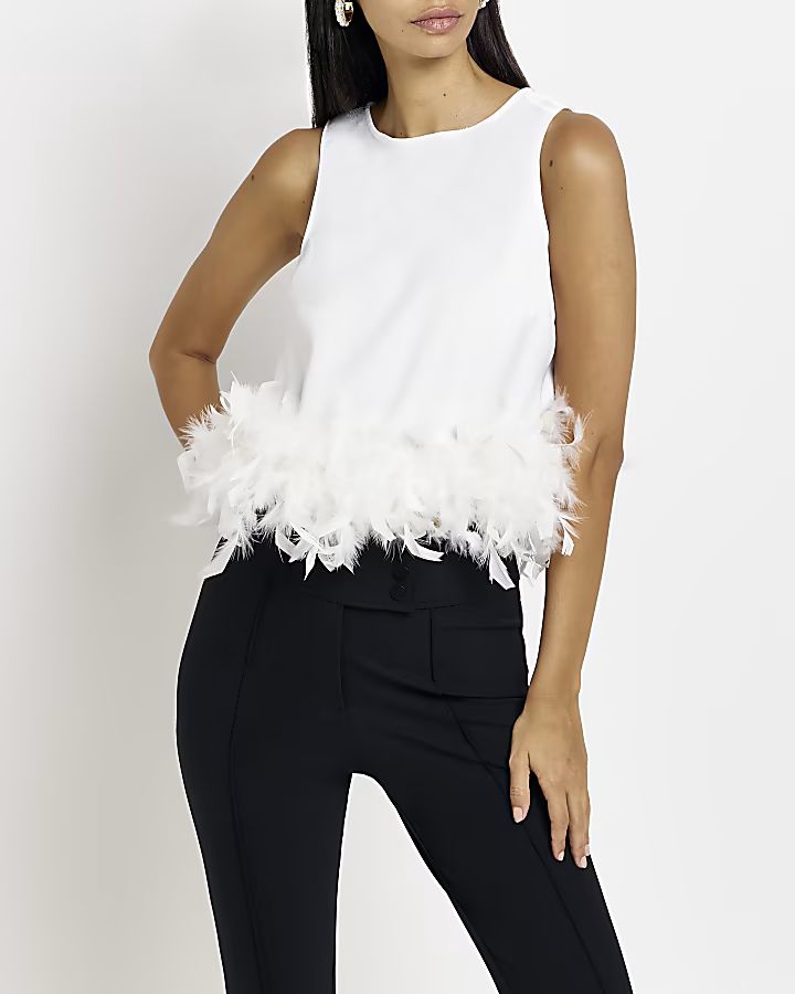 White feather trim sleeveless top | River Island (UK & IE)