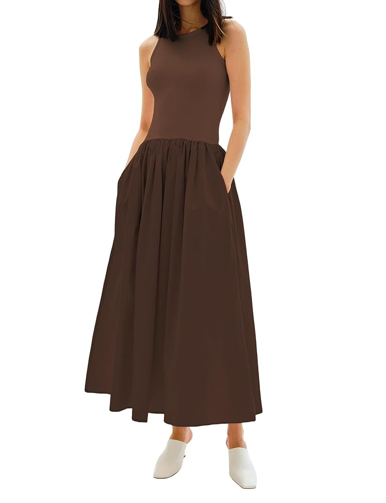 MISSACTIVER Crewneck Sleeveless Maxi Dress for Women Summer Flowy Patchwork Tank Top Long Dresses... | Amazon (US)