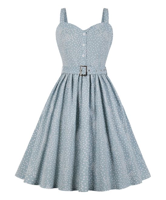 Sucrefas Women's Special Occasion Dresses Blue - Blue Polka Dot Belted Button Sleeveless Dress - Wom | Zulily