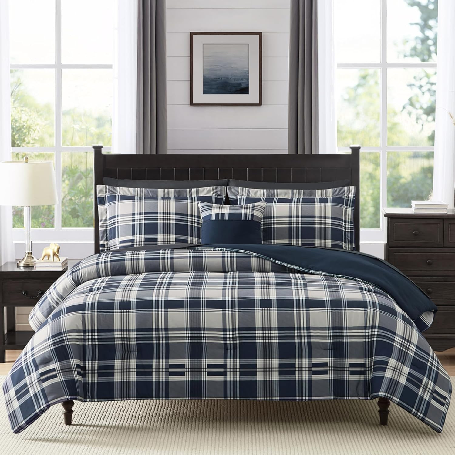 MaiRêve Queen Comforter Set, Plaid Design Comforter Set 7 Pieces, All Season Comfortable Bedding... | Amazon (US)