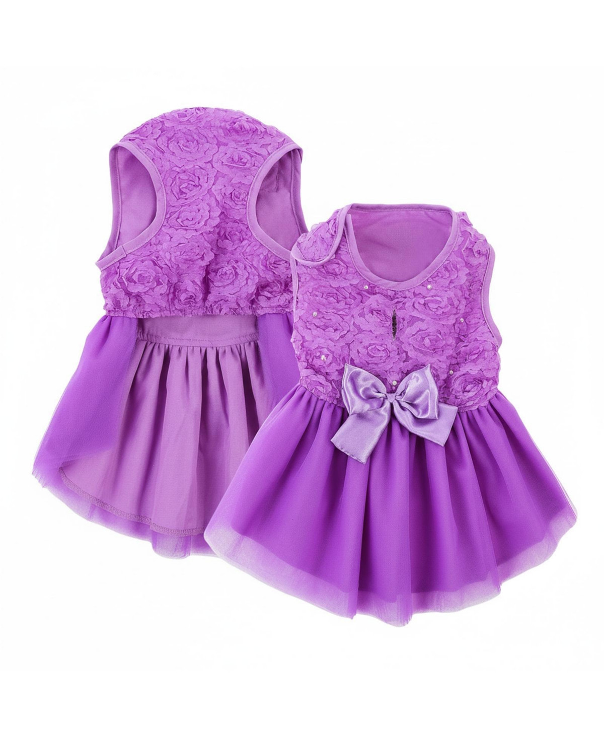 Aronkl Dog Wedding Princess Lace Dress Soft Polyester with Rose Embroidery Pearls Bow Fluffy Yarn Skirt for Small Medium Pets - Purple | Macy's