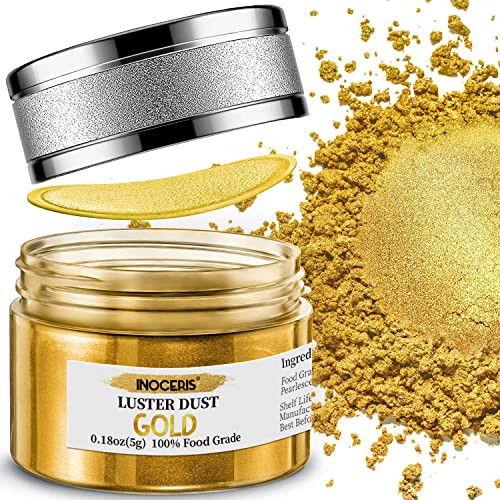INOCERIS Edible Luster Dust, 5 Grams Food Grade Gold Cake Dust Shimmer Metallic Gold Food Coloring Powder for Cake Decorating, Baking, Fondant, Chocolate, Candy, Drinks, Cookies | Amazon (US)