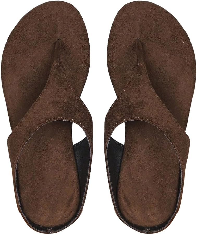 Floerns Women's Plus Size Suede Flip Flop Open Toe Slip on Summer Beach Flat Thong Sandals | Amazon (US)
