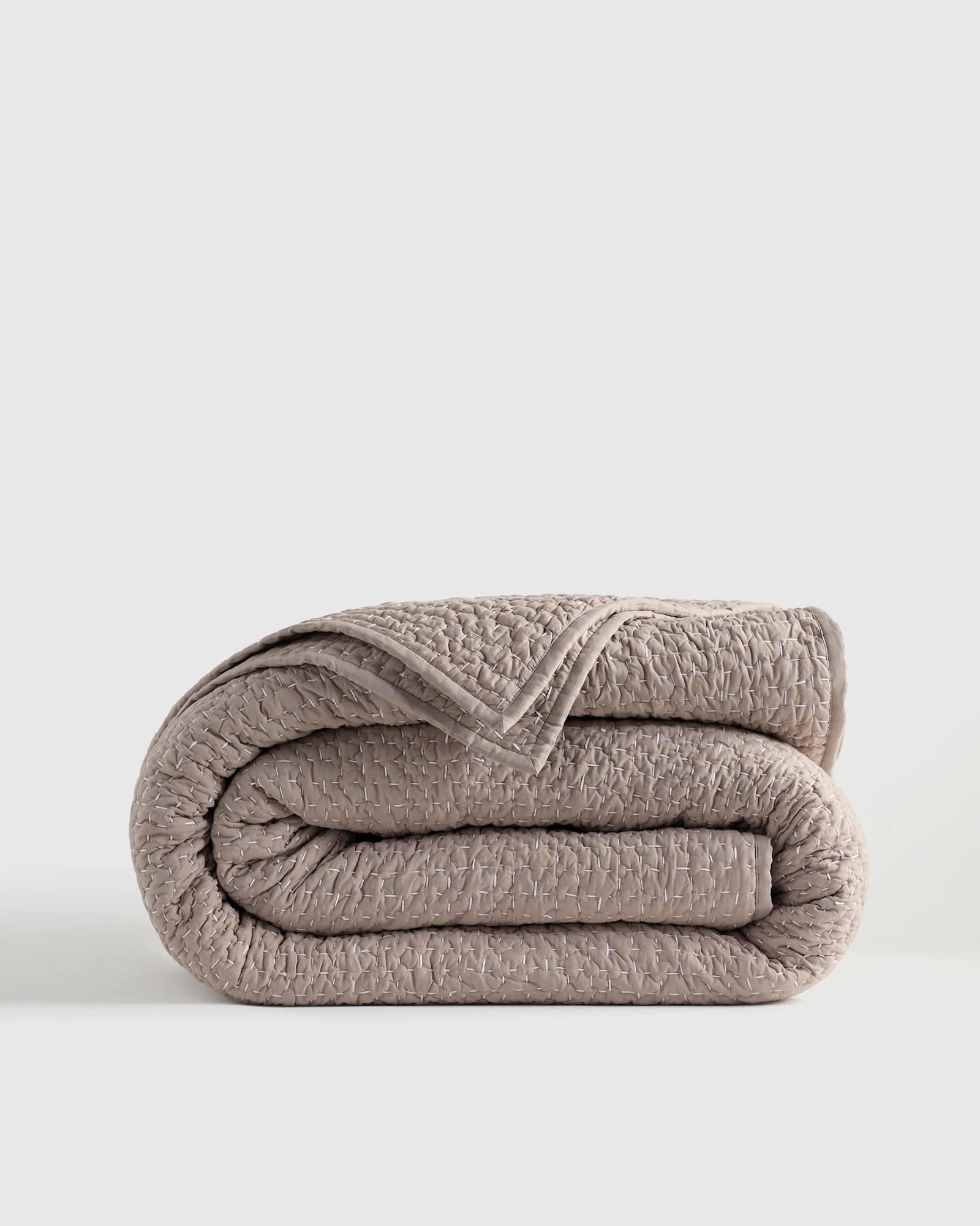 Organic Cotton Hand Stitched Quilt in Stone | Quince