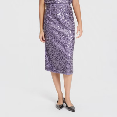 Women's Sequin Pencil Skirt - A New Day™ Light Purple L | Target