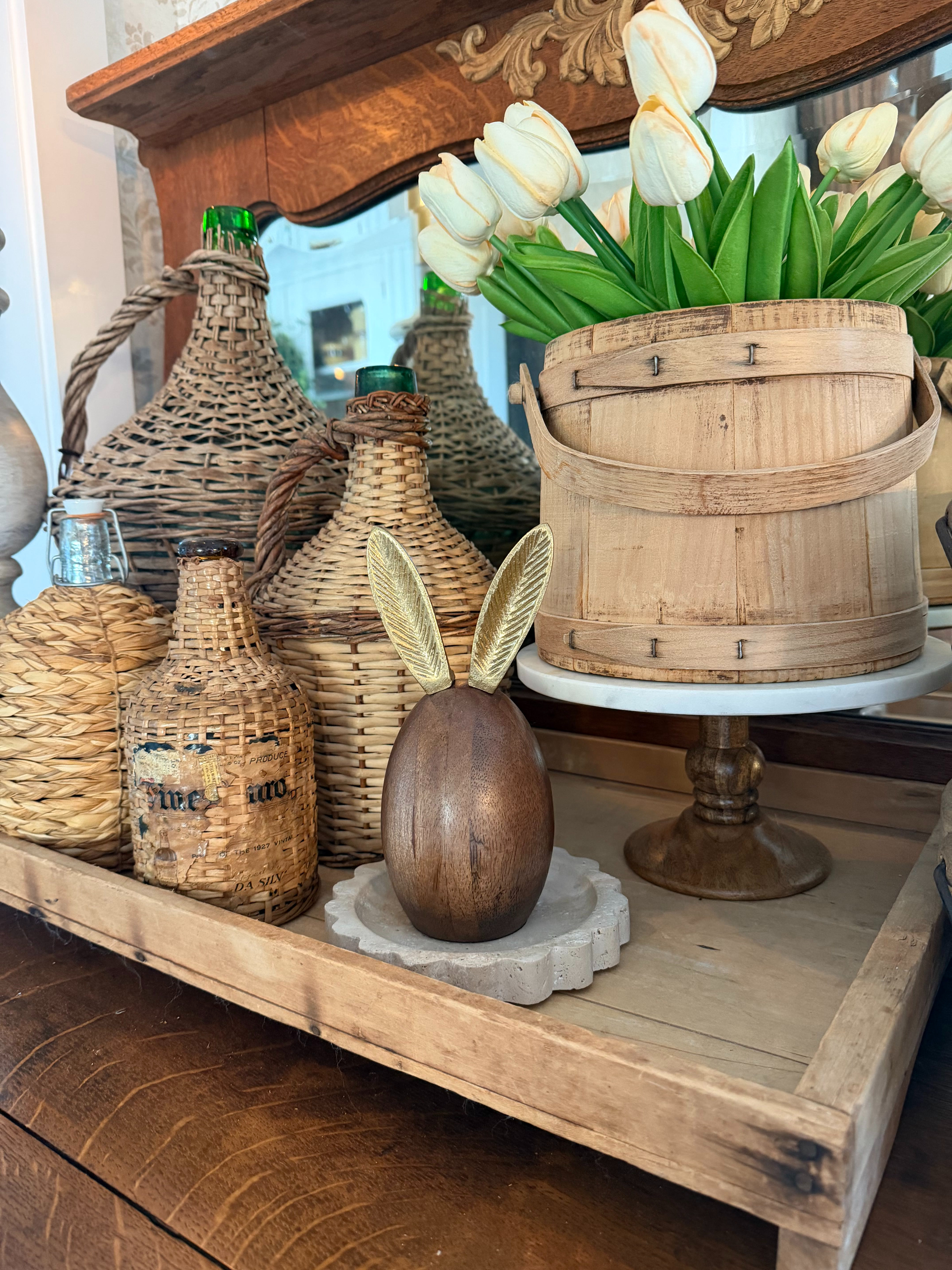 I love to layer my decor and add more height and dimension. Here is used multiple trays to tier my new and old home decor pieces togethere.  

 #LTKSeasonal #LTKHome