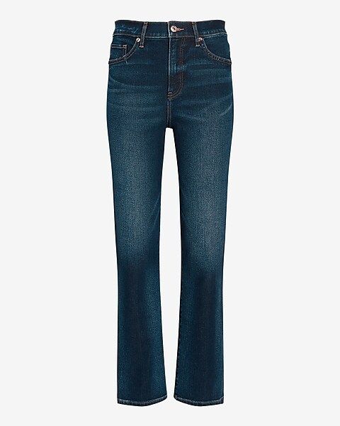 High Waisted Dark Wash Straight Ankle Jeans | Express