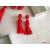 Short Red Tassel Earrings On Studs/Clips, Earrings | Etsy (US)