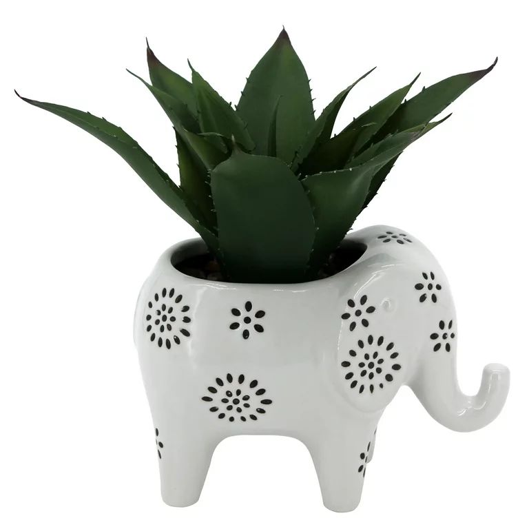 Mainstays Artificial Plants Faux Elephant Planter Decoration, Green, Agave Plant, 7.5" Height | Walmart (US)