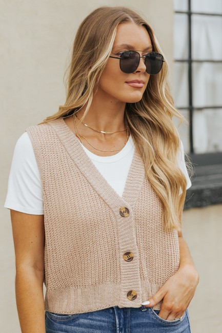 Beige Button-Up V-Neck Sweater Vest | Magnolia Boutique