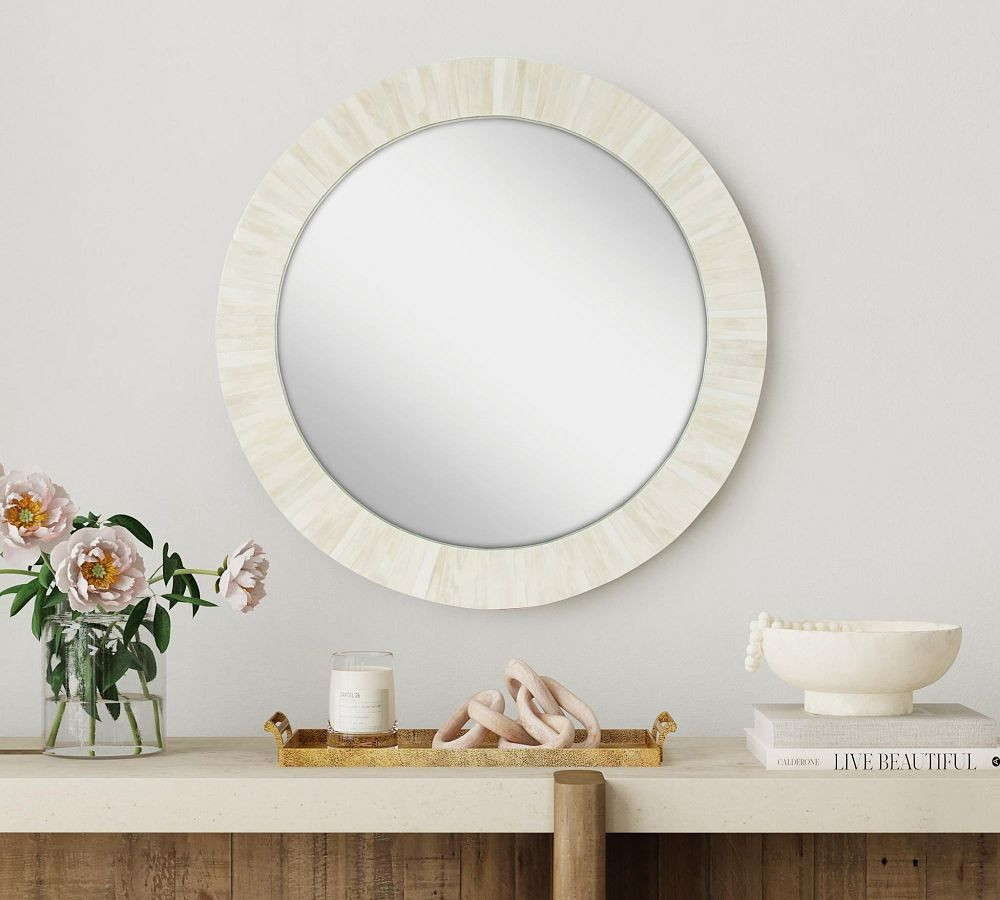 Nevaeh White Bone Round Wall Mirror | Pottery Barn (US)