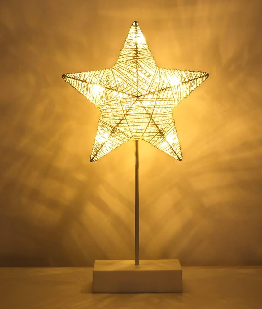 Lewondr Decorative Table Lamp, Christmas Star Night Lamp Winding Cotton Thread Warm LED Light Lam... | Amazon (US)