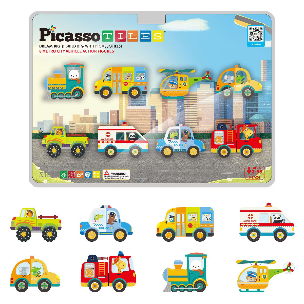 PICASSO-TILES 8PC Metro City Vehicle Magnet Building Set with Figures, STEAM Construction Magneti... | Target