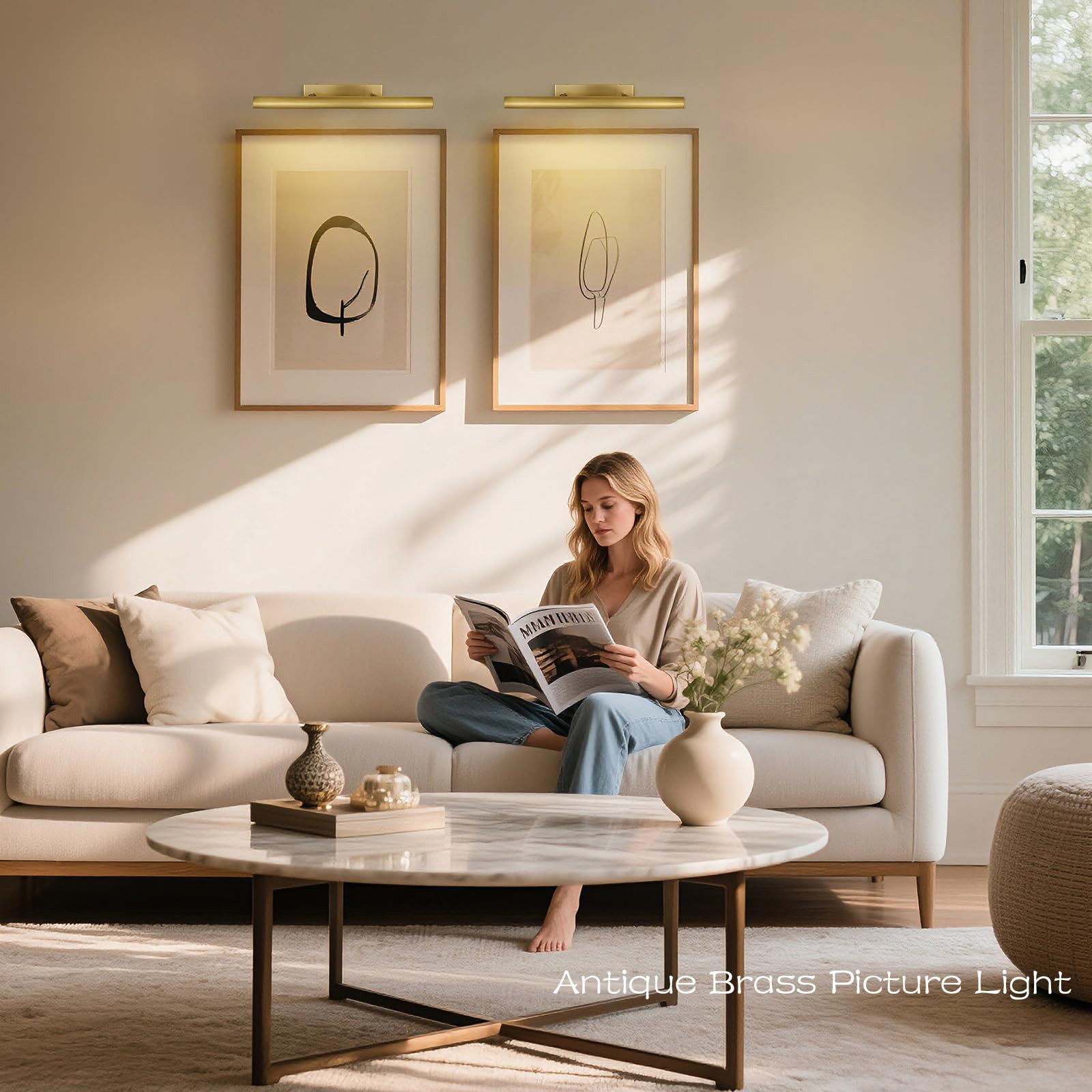 Brass Picture Lights for Wall, 24" Linear Picture Light Hardwired, 3-Light Brush Gold Art Light, ... | Amazon (US)