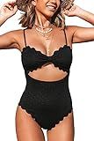 CUPSHE Women's One Piece Swimsuit Sexy Black Cutout Scallop Trim Bathing Suit | Amazon (US)