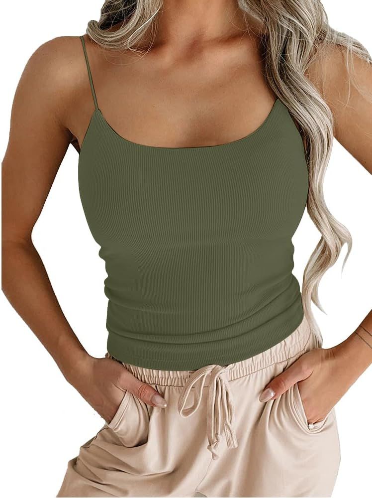 Women's Sexy Sleeveless Spaghetti Strap Ribbed Camisole Tank Tops | Amazon (US)