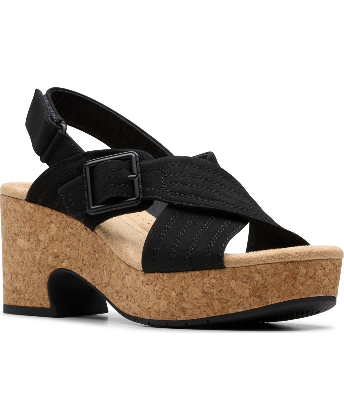 Clarks Collection Women's Nerisa West Wedge Sandals - Black Nubuck | Macy's