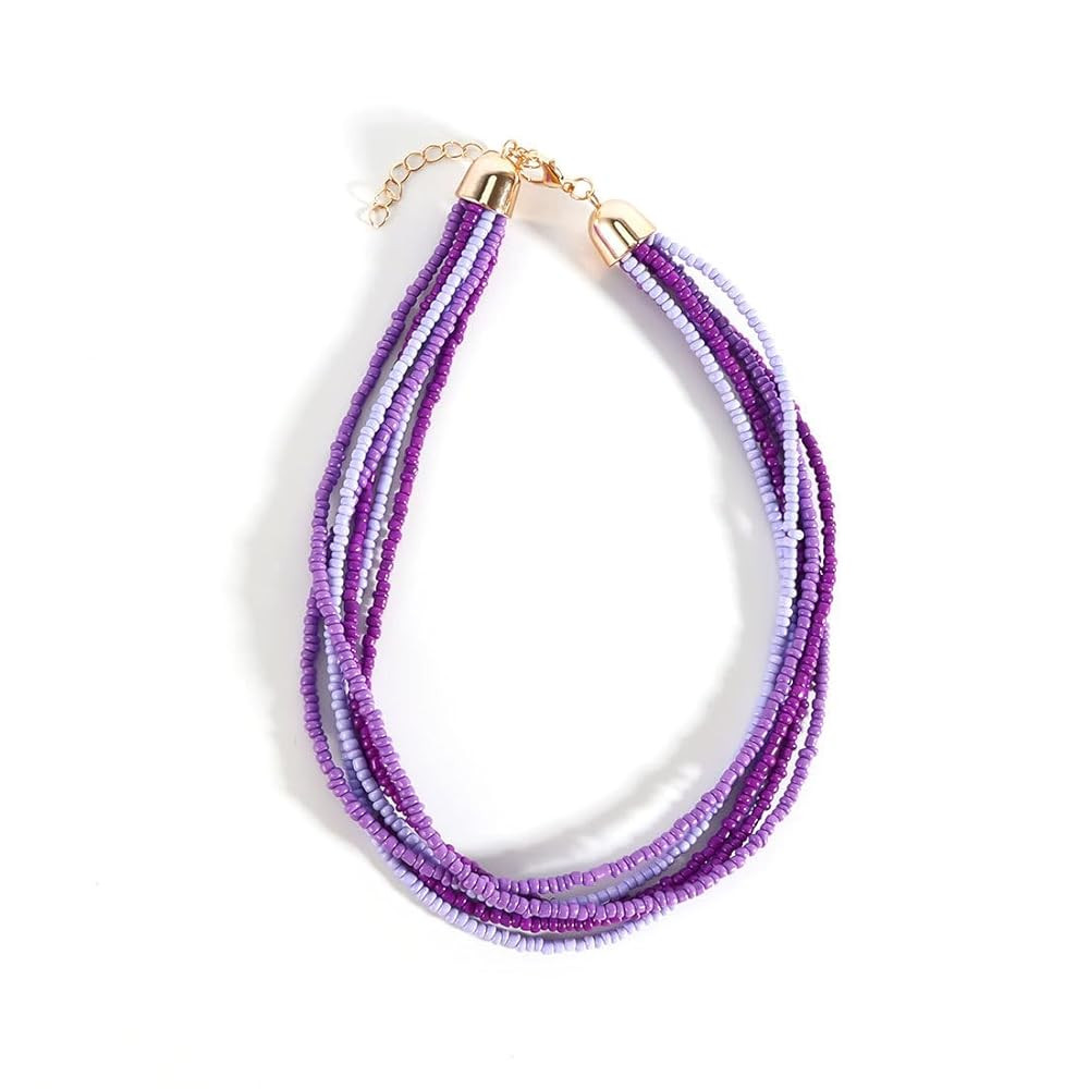 Colorful Multi-layered Seed Beaded Necklace Choker For Women Bohemian Handmade Crystal Stone Gems... | Amazon (US)