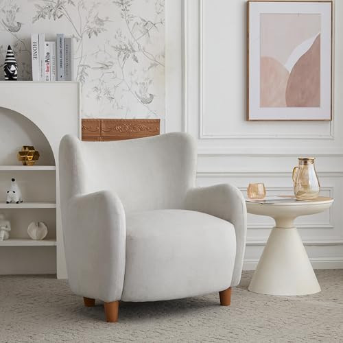 Christopher Knight Home Wingback Accent Chair, Fabric Club Chair, Upholstered Armchair, Curved Backrest Single Sofa, Soft Cushion Seating, Lounge Seat for Living Room Reading Home Rest, Off White | Amazon (US)