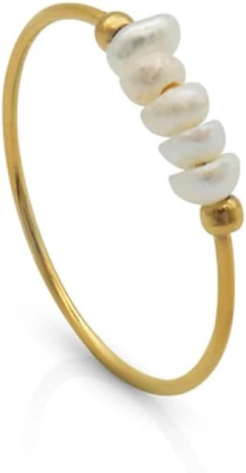 Dainty Minimalistic Freshwater Pearl Ring 316L Stainless Steel PVD Gold Plated | Amazon (US)