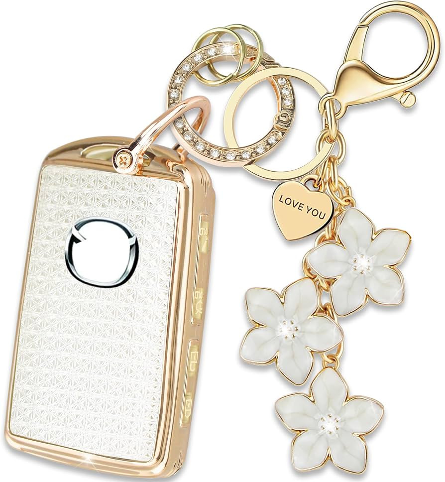 White TPU Key Fob Cover with Sakura Flower Keychain Compatible with Mazda 3 6 MX-5 Miata MX-30 CX... | Amazon (US)