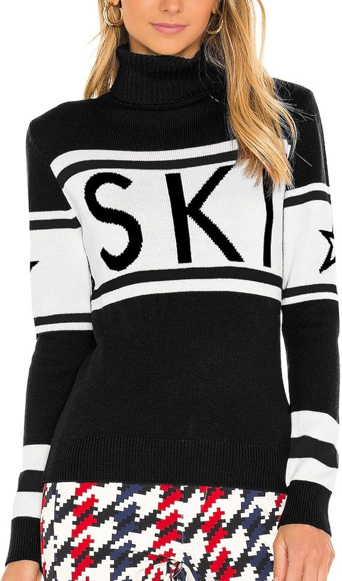 Yousify Women Turtleneck Sweater Cute Striped Color Block Sleeve Tops Casual Ski Sweaters Tight K... | Amazon (US)