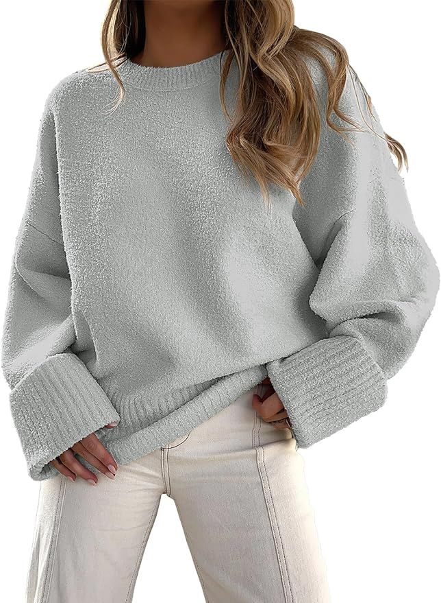 Prinbara Women's Crewneck Long Sleeve Oversized Fuzzy Knit Chunky Warm Pullover Sweater Top | Amazon (US)
