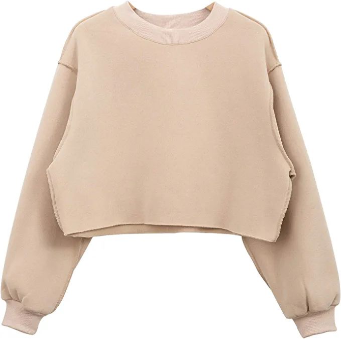 Women Pullover Cropped Hoodies Long Sleeves Sweatshirts Casual Crop Tops for Fall Winter (Apricot... | Amazon (US)