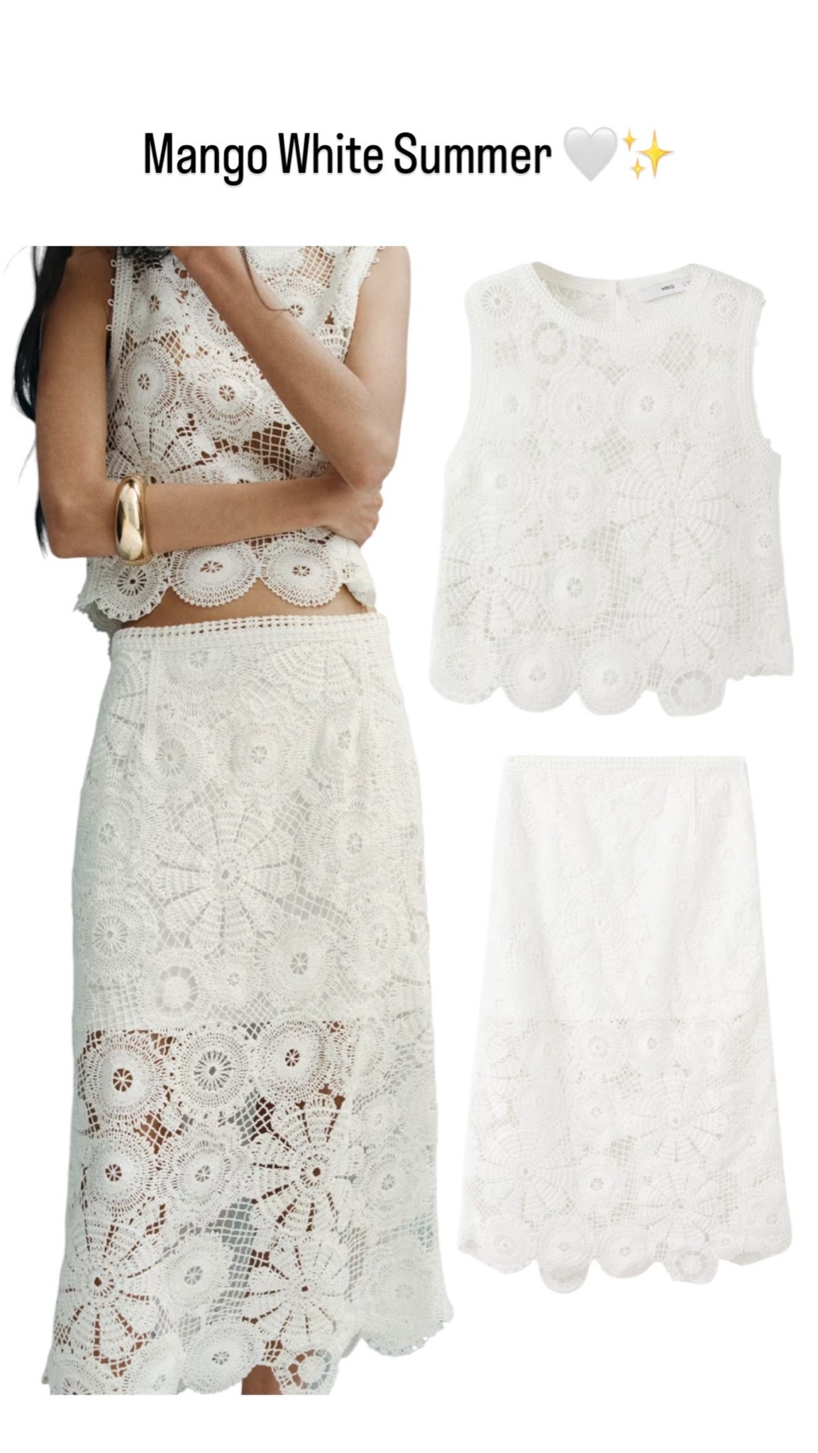 Dreamy white summer set 🤍✨ This Mango crochet look is giving effortless European summer vibes with its delicate lace details and timeless silhouette. Perfect for vacations, brunch dates, and warm sunny days by the beach 🌊☀️

#LTKSeasonal #LTKSaleAlert #LTKU