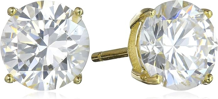 Amazon Essentials Plated Sterling Silver Cubic Zirconia Stud Earrings (Round & Princess) | Amazon (US)