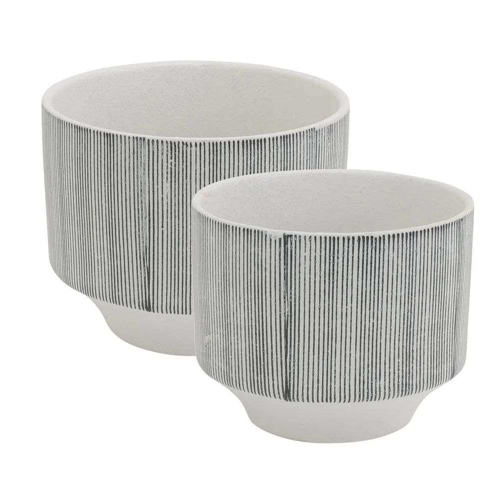 Ceramic Planter Pots with Vertical Stripe Pattern, White and Black, Set of Two | Bed Bath & Beyond