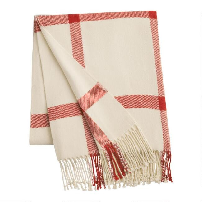 Ivory Windowpane Throw Blanket | World Market