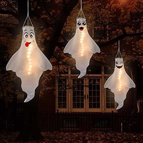 Jpfezry 3PCS Halloween Decorations Outdoor LED Ghost Windsock Hanging Decor - Hallowmas Wind Sock Ya | Amazon (US)