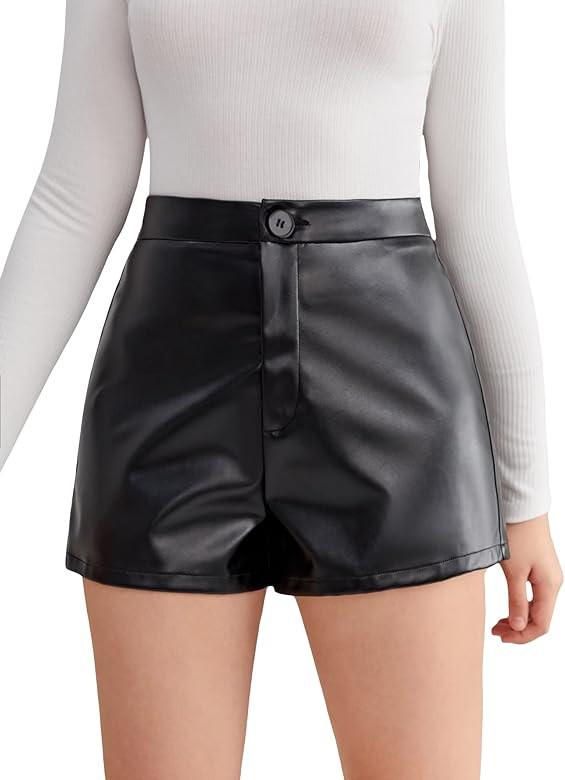 WDIRARA Girl's High Waisted Button Pu Leather Shorts Casual Shorts | Amazon (US)
