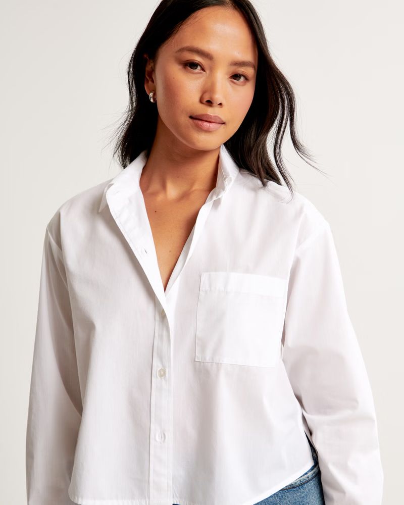 Women's Oversized Cropped Poplin Shirt | Women's Tops | Abercrombie.com | Abercrombie & Fitch (US)