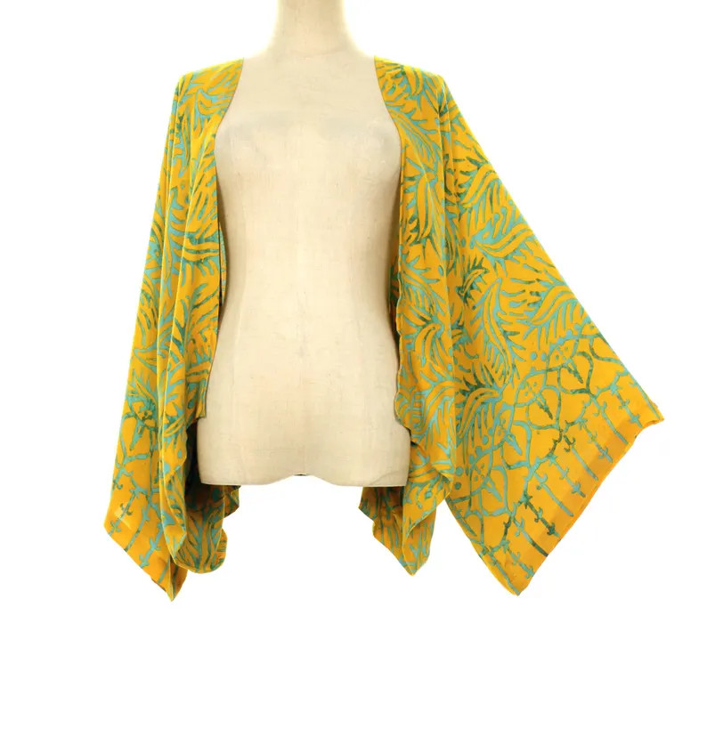 Wide Sleeve Shrug Yellow & Blue Loose Cropped Kimono Cardigan (fits up to 3X) - Etsy | Etsy (Global)