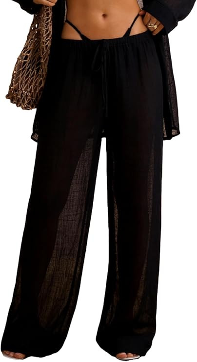 Women's Beach Lounge Pants Lightweight Wide Leg Drawstring High Waist Summer Casual Linen Breatha... | Amazon (US)