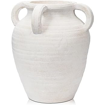 Handcrafted Flower Vase, 9.8" Tall Terracotta Vase, Vintage White Ceramic Vase, Rustic Antique De... | Amazon (US)