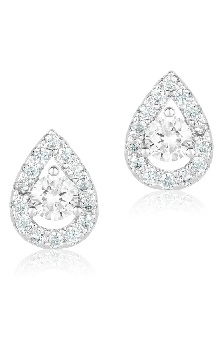 Adornia White Rhodium Plated Swarovski Crystal Pear Halo Stud Earrings | Nordstromrack | Nordstrom Rack