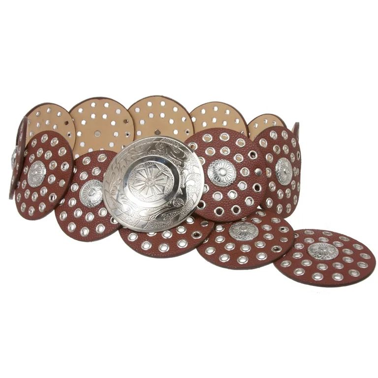 Women's 3 1/2" (90 mm) Wide Boho Disc Concho Leather Belt - Walmart.com | Walmart (US)