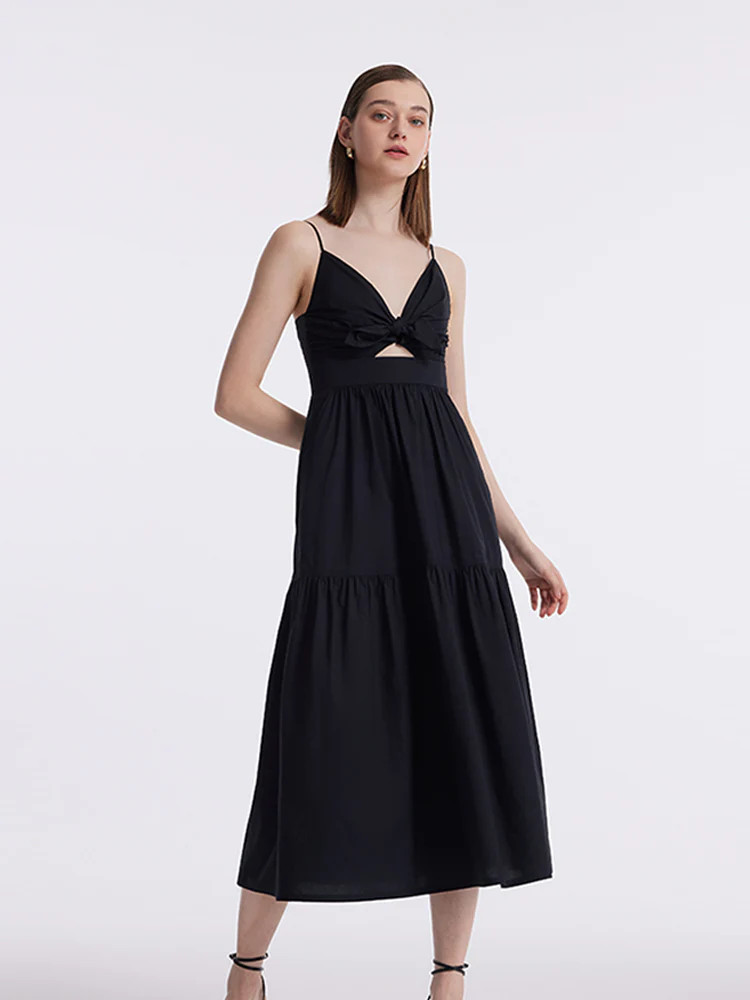 Cut-out Spaghetti Strap Bowknot Tied Maxi Dress | GOELIA