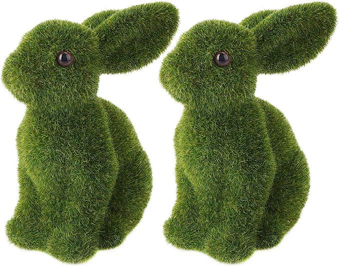 WINOMO 2Pcs Easter Moss Bunny Decor Flocked Rabbit Figurine Artificial Turf Grass Bunny Statue Ea... | Amazon (CA)