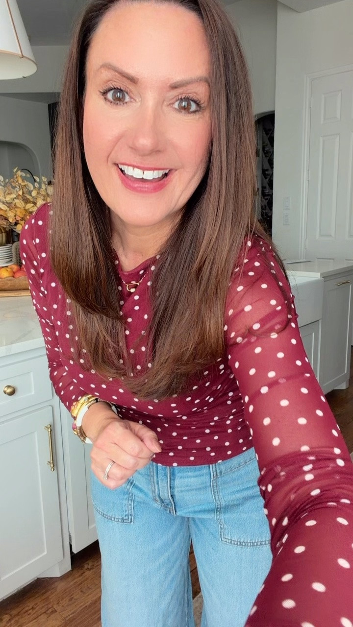 Love this stretchy top with sheer sleeves! Cuteon it's own or under a blazer. Wearing a small. On sale for just $12! 3 styles available 
Jeans are so comfy and tts! 
.

.

#LTKmomlife #LTKSeasonal #LTKSaleAlert
