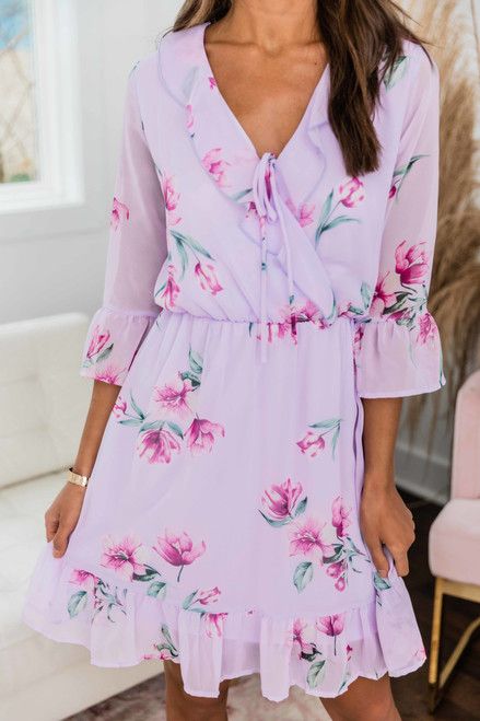 Lasting Impression Floral Dress Lavender | The Pink Lily Boutique