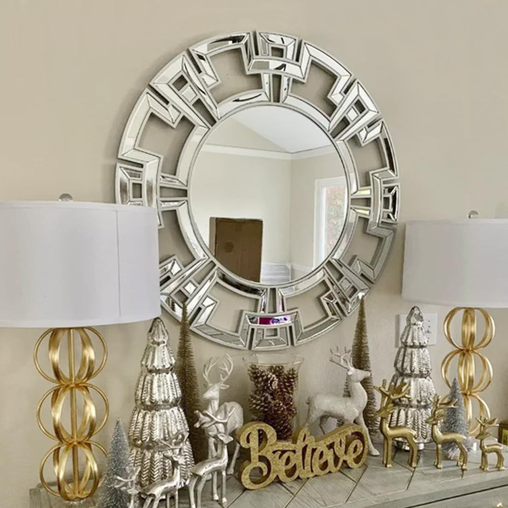 Chende 32'' Wall Mirrors Decorative, Large Round Accent Mirror for Foyer, Silver Living Room Mirr... | Amazon (US)